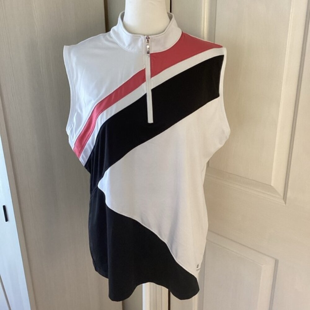 Izod Golf Polo White w/ Black/Pink zip front XL